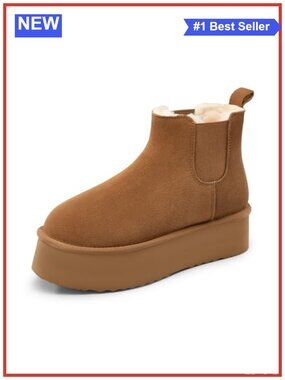 Suede Platform Chelsea Ankle Boots Fur Lined Anti-Slip Winter Snow Boots